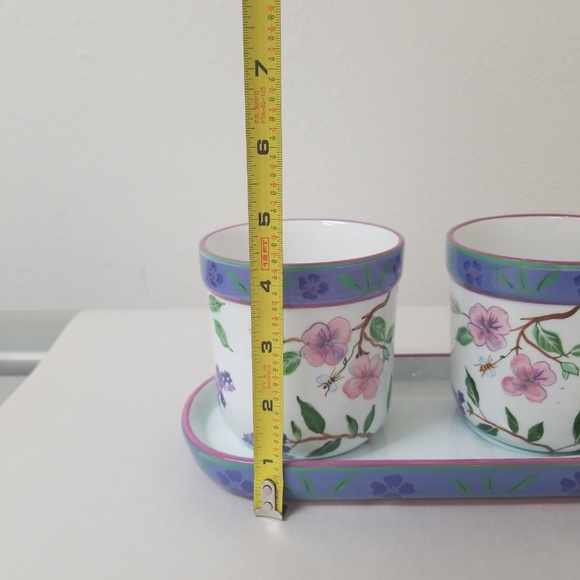 Garden Planter Ceramic Flower Herb Pots And Tray - Picture 8 of 8